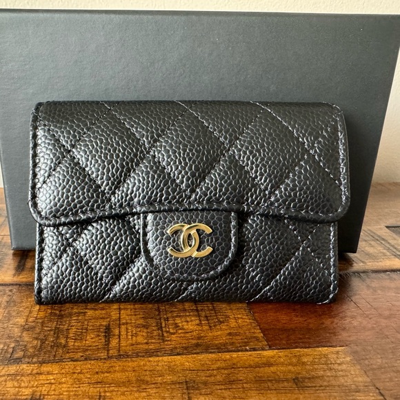 CHANEL CLASSIC CARD HOLDER WALLET BLACK CAVIAR GOLD HARDWARE NEW - Picture 1 of 10